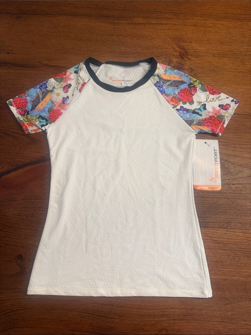 Girls' White Tee with Floral Raglan Sleeves